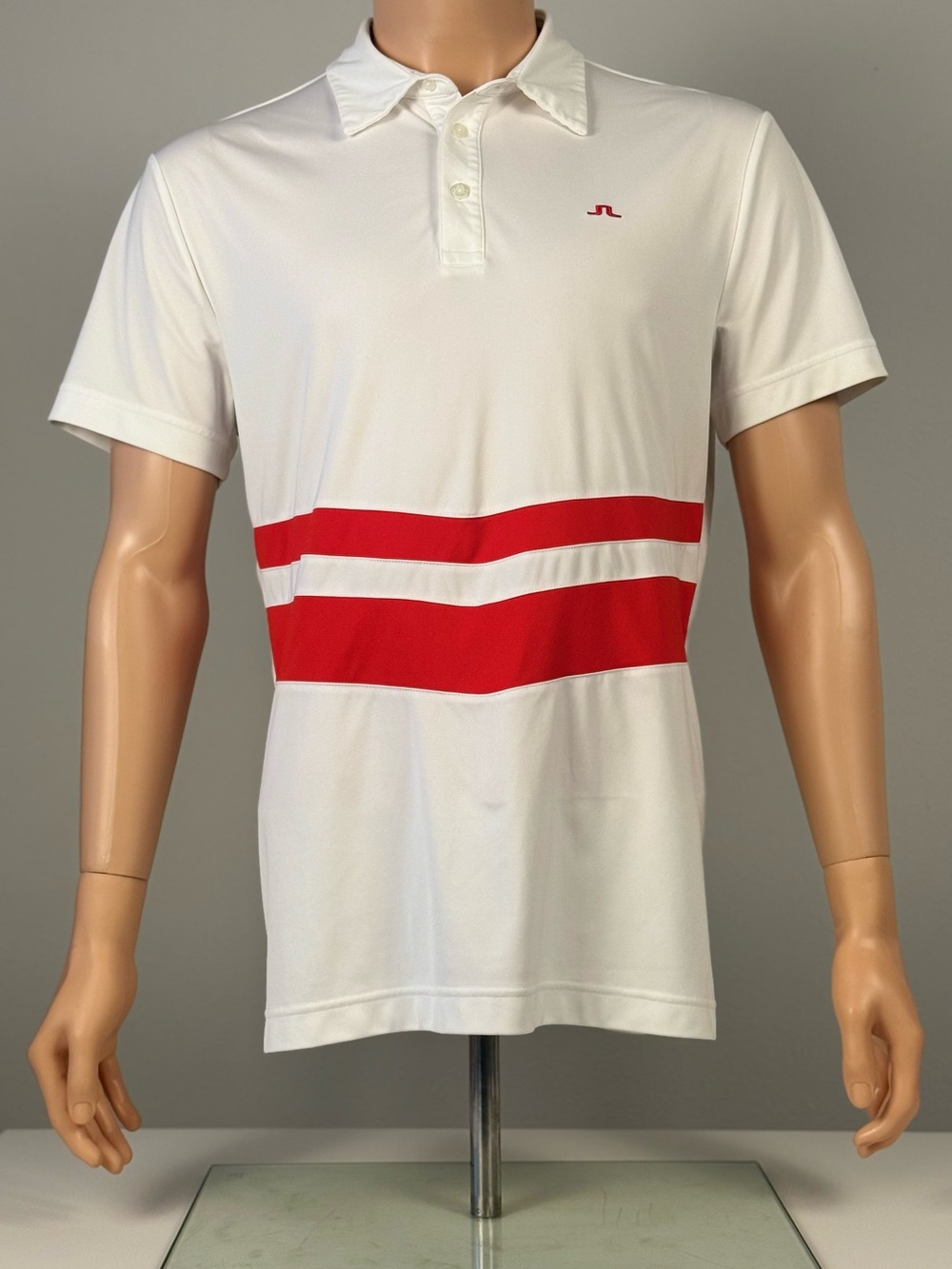 J.Lindeberg Men’s Golf Polo Size L White Red Double Stripe